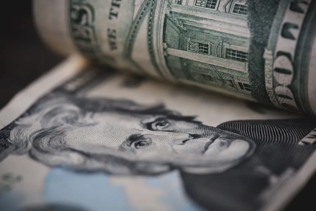 Close-up shot of twenty-dollar bill